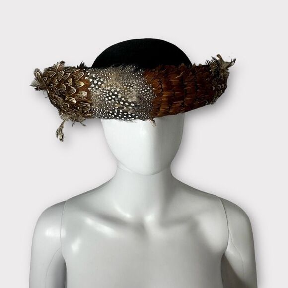 Vintage Bowler Hat Feathered Wool Felt Avant Garde Regencycore Made in the USA - Picture 2 of 9